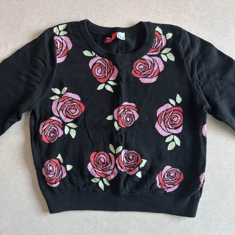 H&M Black Rose Sweater ASO Louisa Clark in Me Before You - Picture 2 of 9